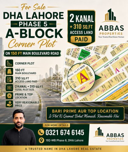 93100 Sq. Feet Plot for sale in Sector A, DHA Phase 5, Lahore - (ID-29753)