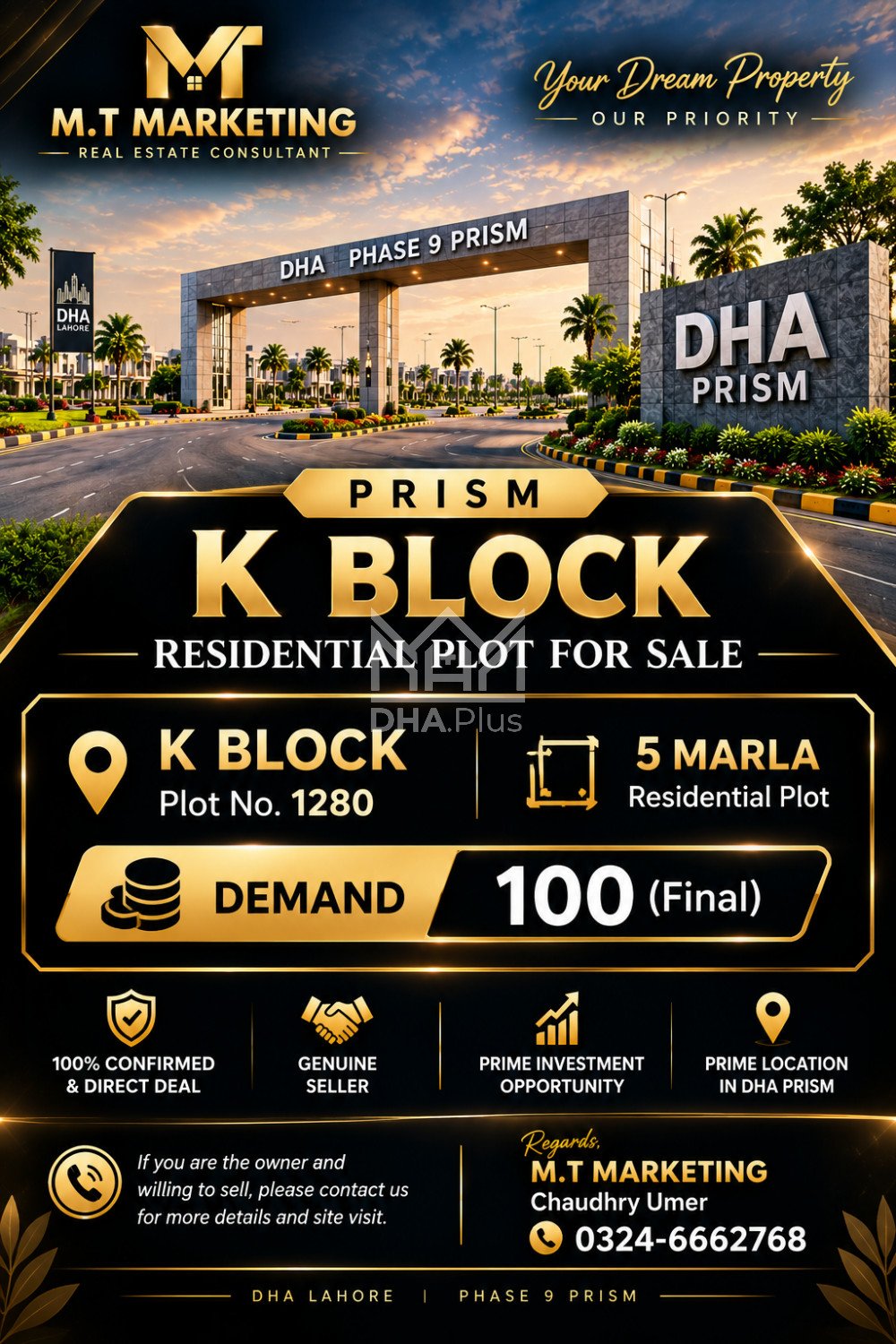 5 Marla Plot for sale in Sector K, DHA Phase 9 Prism, Lahore - (ID-29850)