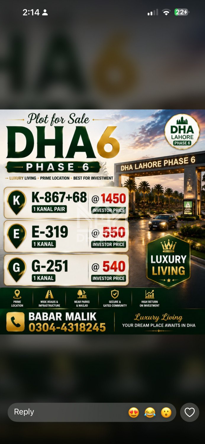 1 Kanal Plot for sale in Sector N, DHA Phase 6, Lahore - (ID-29960)