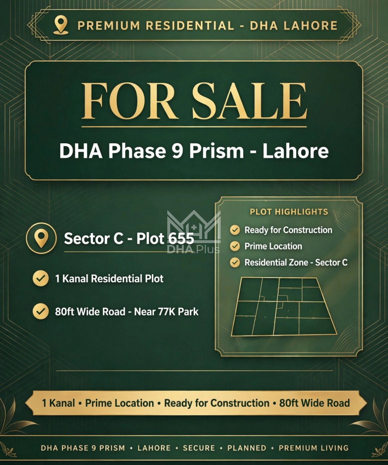 1 Kanal Plot for sale in Sector C, DHA Phase 9 Prism, Lahore - (ID-30187)