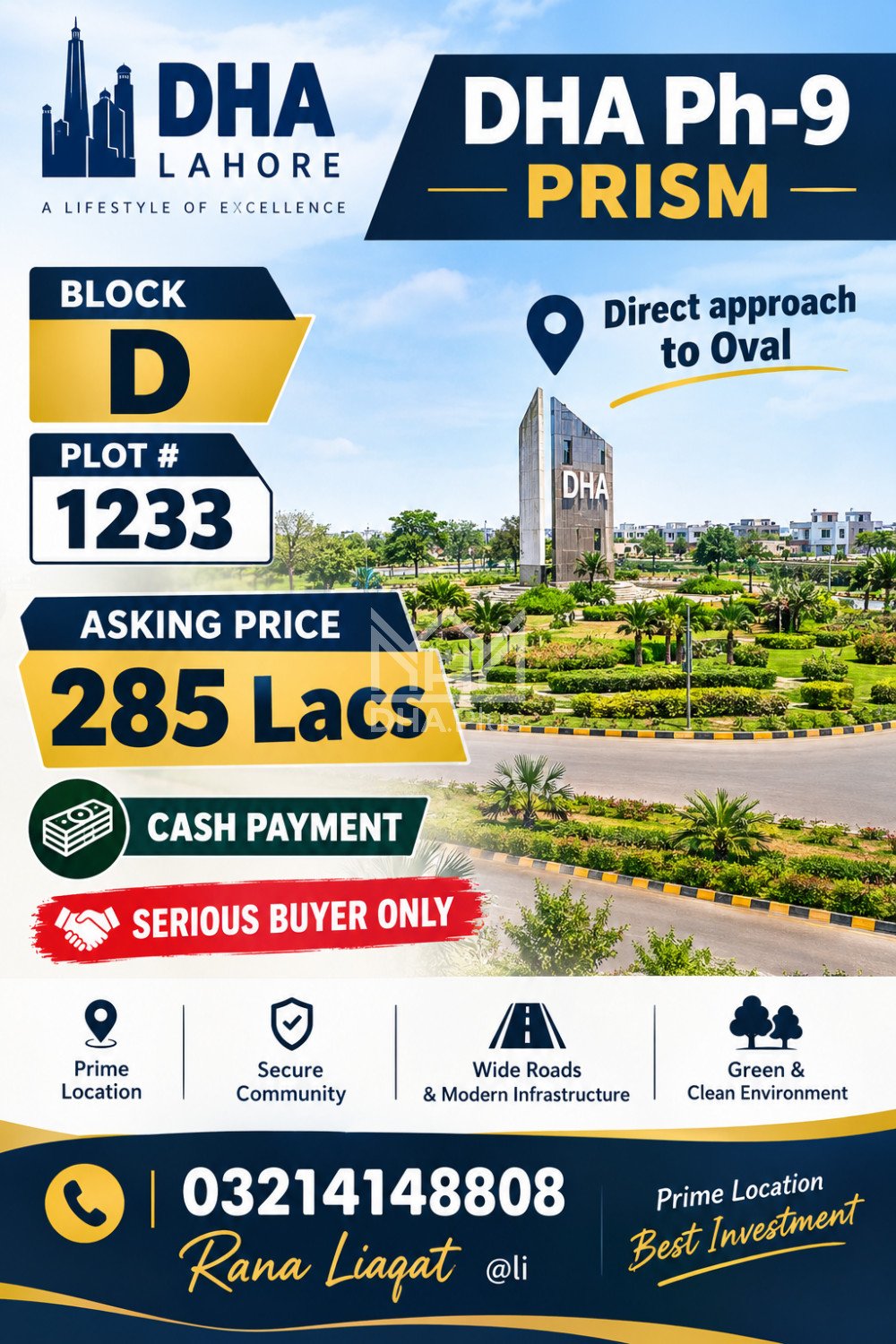 1 Kanal Plot for sale in Sector D, DHA Phase 9 Prism, Lahore - (ID-30220)