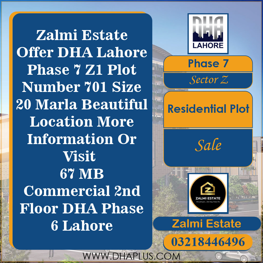 20 Marla Residential Plot for Sale in Sector Z - Phase 7, Lahore - (DP-36381)