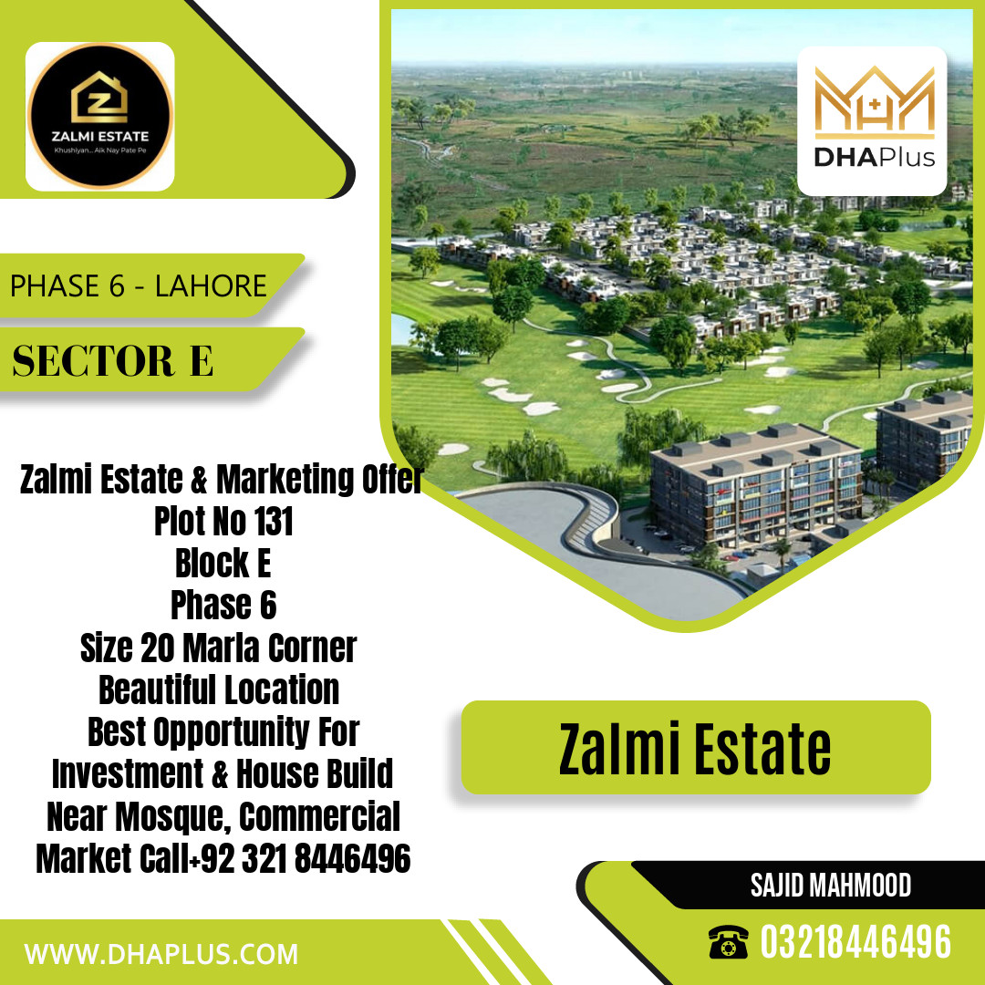 20 Marla Residential Plot for Sale in Sector E - Phase 6, Lahore - (DP-36933)