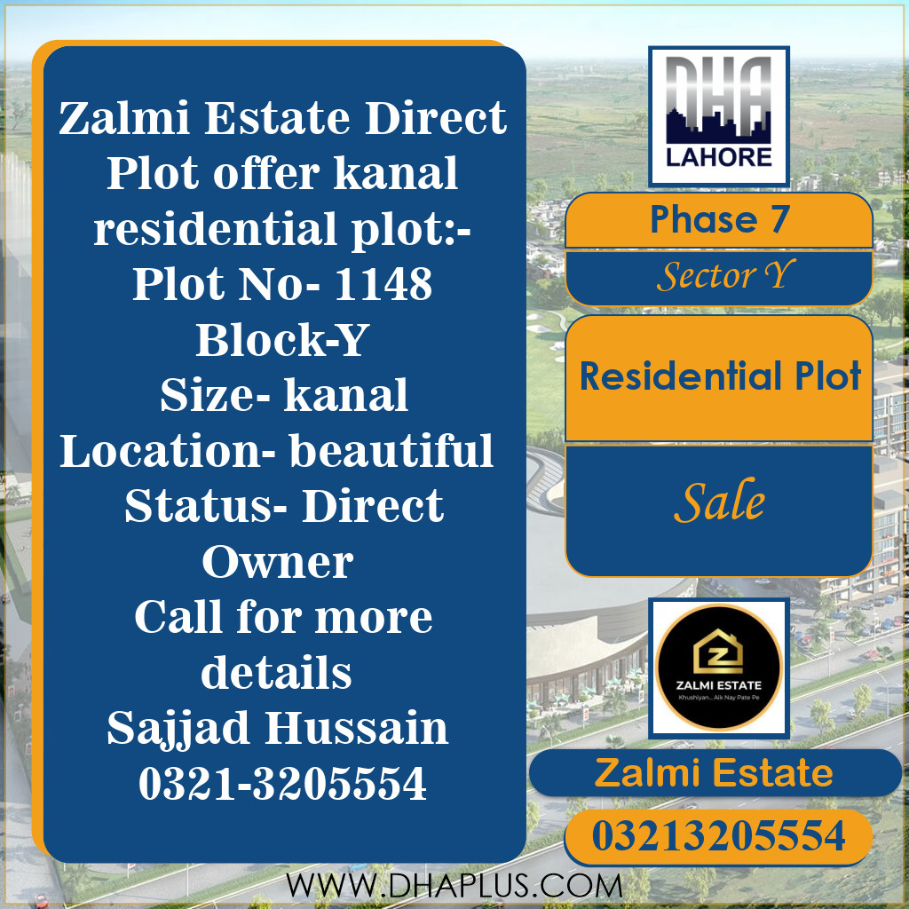 1 Kanal Residential Plot for Sale in Sector Y - Phase 7, Lahore - (DP-37076)