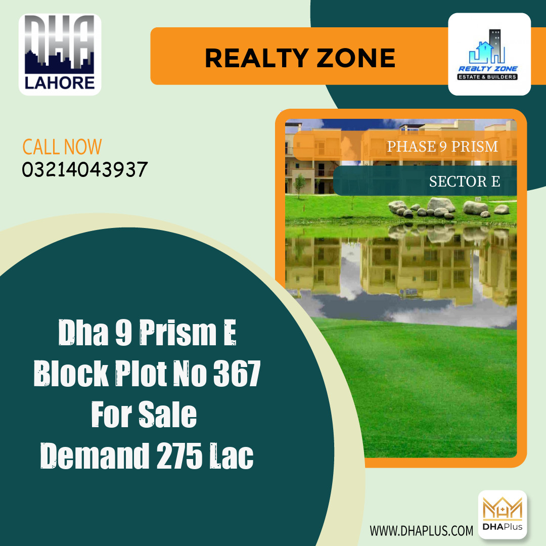 1 Kanal Residential Plot for Sale in Sector E - Phase 9 Prism, Lahore - (DP-37085)