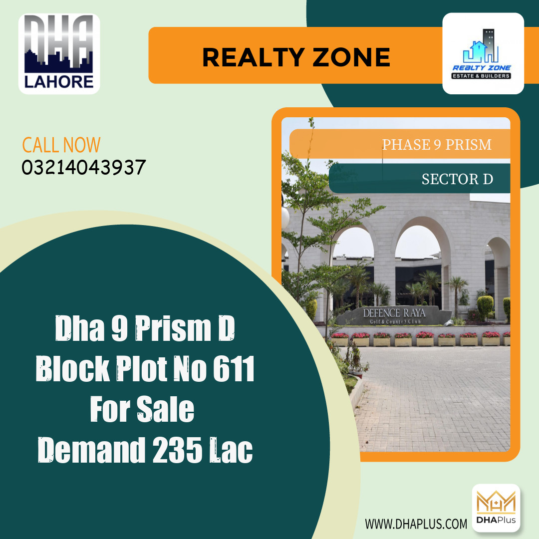 1 Kanal Residential Plot for Sale in Sector D - Phase 9 Prism, Lahore - (DP-37087)