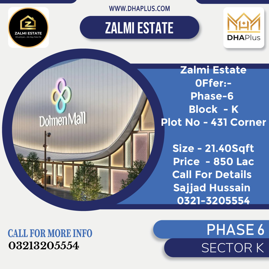 21.5 Marla Residential Plot for Sale in Sector K -  Phase 6, Lahore - (DP-37159)