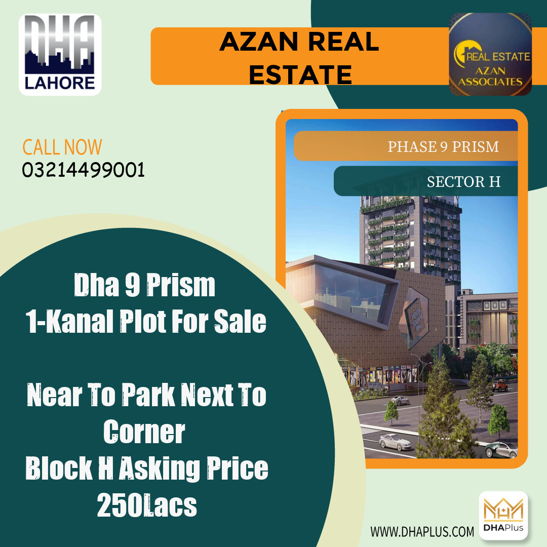 1 Kanal Residential Plot for Sale in Sector H -  Phase 9 Prism, Lahore - (DP-37307)