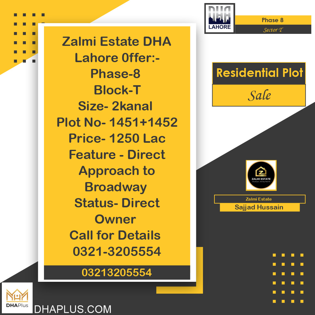 2 Kanal Residential Plot for Sale in Sector T -  Phase 8, Lahore - (DP-37529)