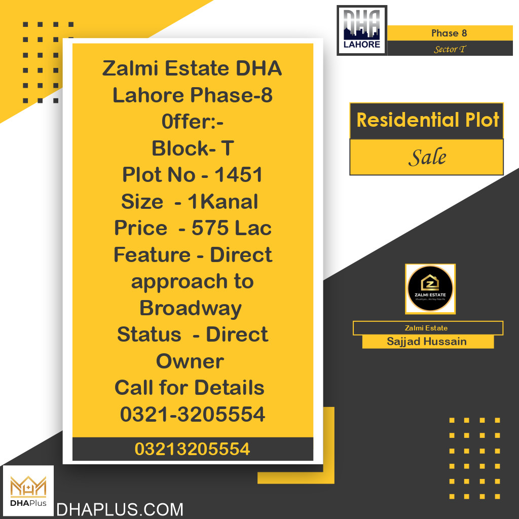 1 Kanal Residential Plot for Sale in Sector T -  Phase 8, Lahore - (DP-37549)
