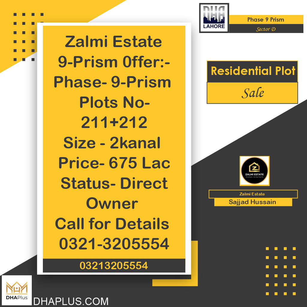 2 Kanal Residential Plot for Sale in Sector D - Phase 9 Prism, Lahore - (DP-37573)