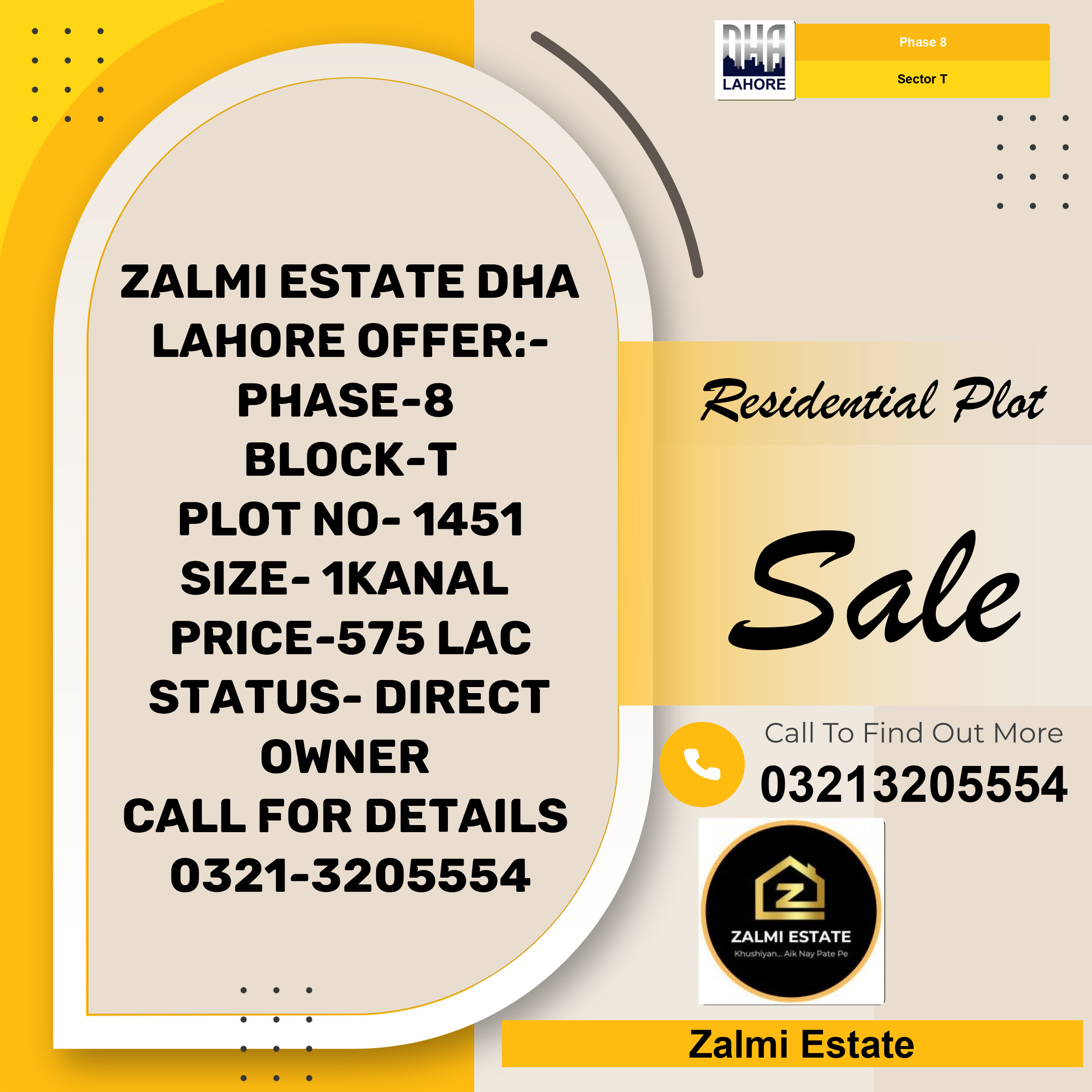 1 Kanal Residential Plot for Sale in Sector T -  Phase 8, Lahore - (DP-37589)