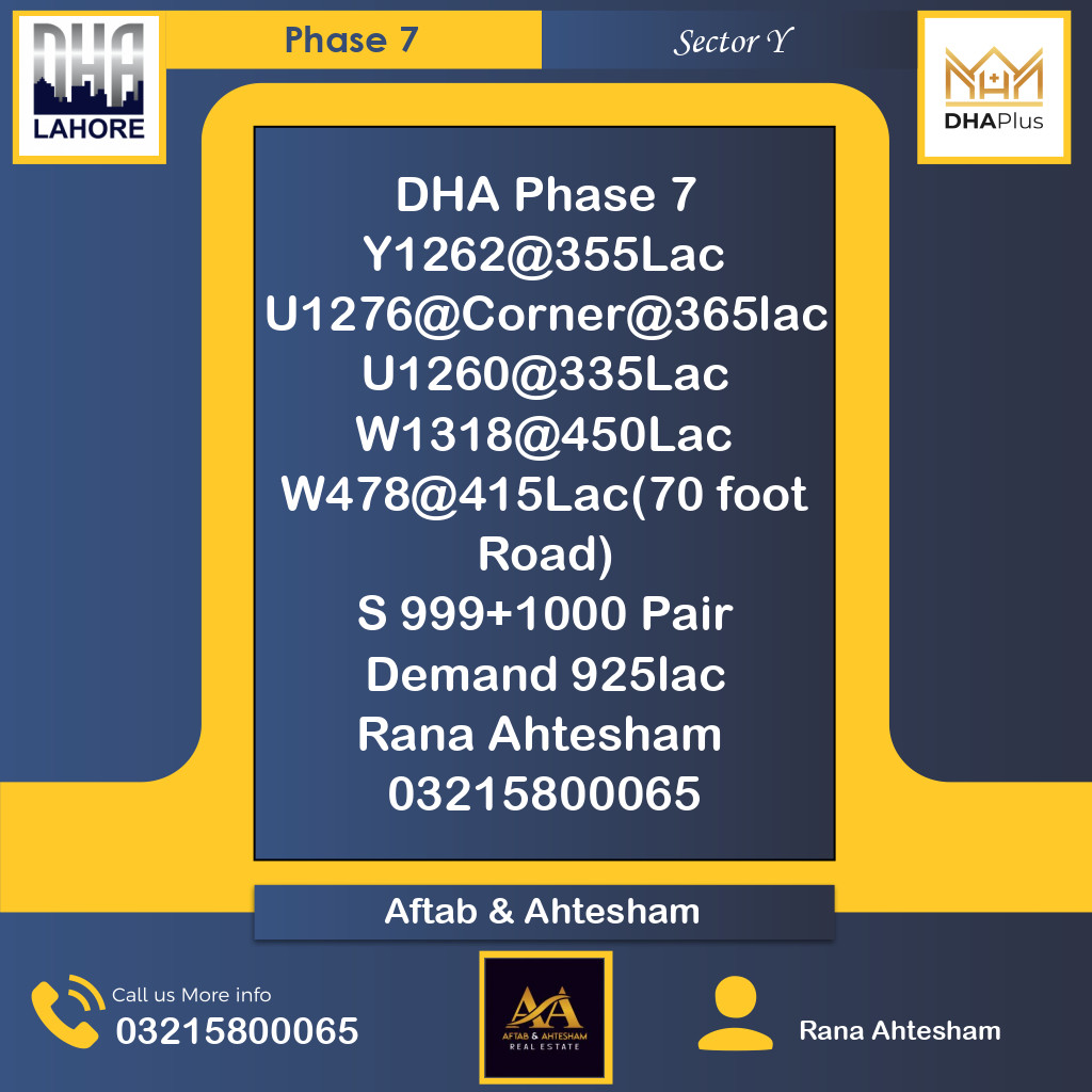1 Kanal Residential Plot for Sale in Sector Y -  Phase 7, Lahore - (DP-37849)