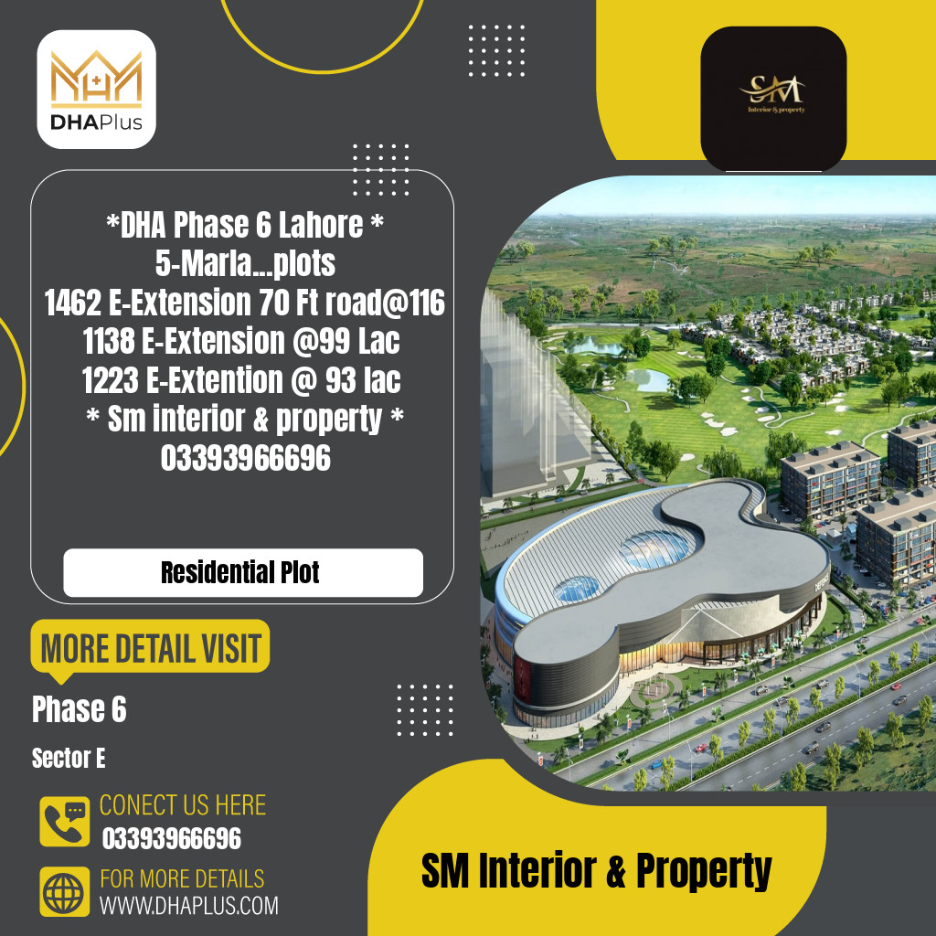 5 Marla Residential Plot for Sale in Sector E - Phase 6, Lahore - (DP-38055)