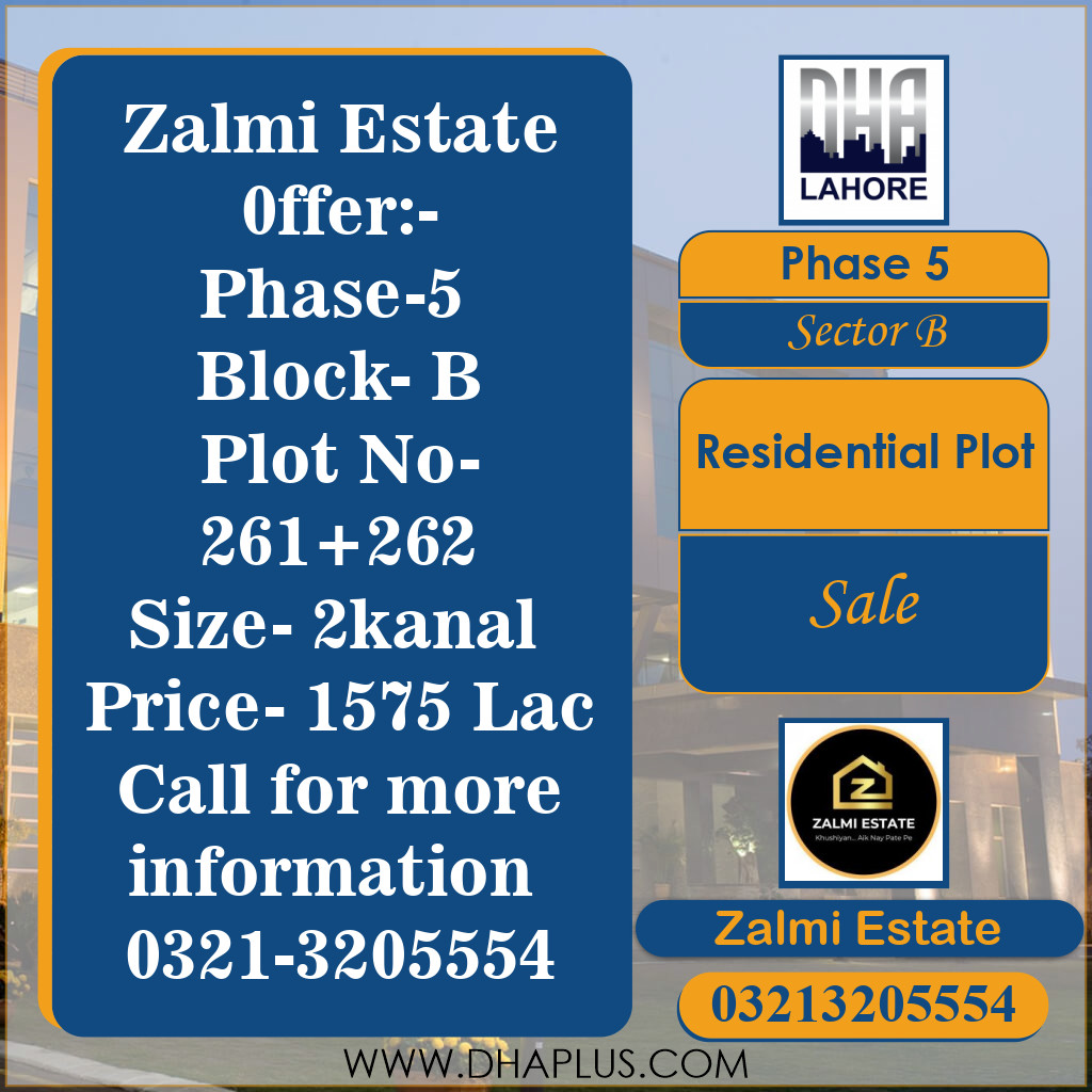 2 Kanal Residential Plot for Sale in Sector B - Phase 5, Lahore - (DP-38103)