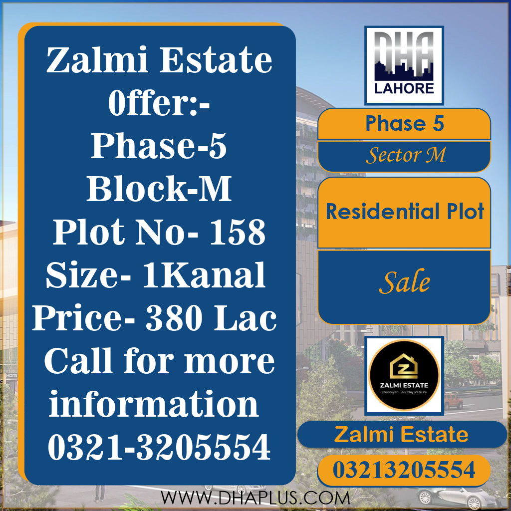 1 Kanal Residential Plot for Sale in Sector M - Phase 5, Lahore - (DP-38125)