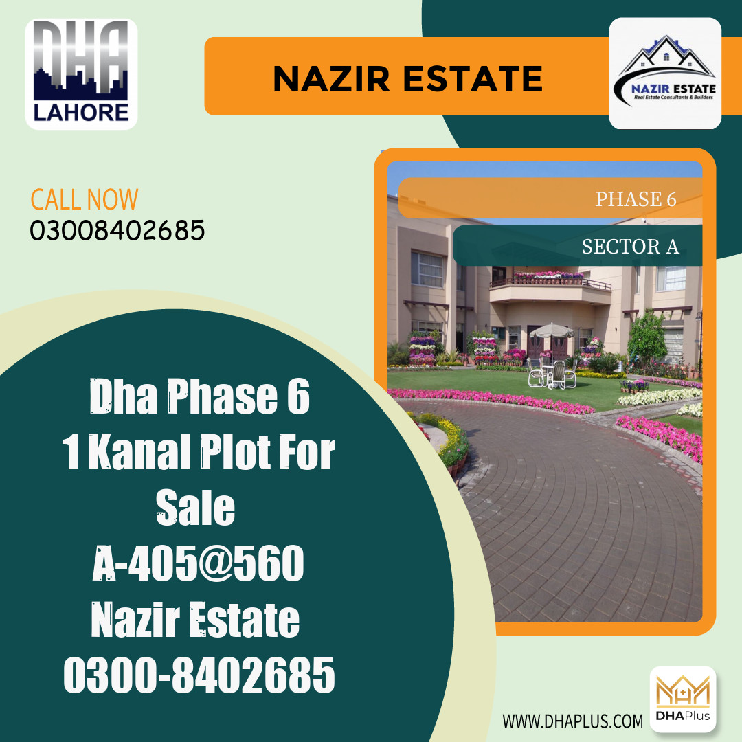 1 Kanal Residential Plot for Sale in Sector A - Phase 6, Lahore - (DP-38165)