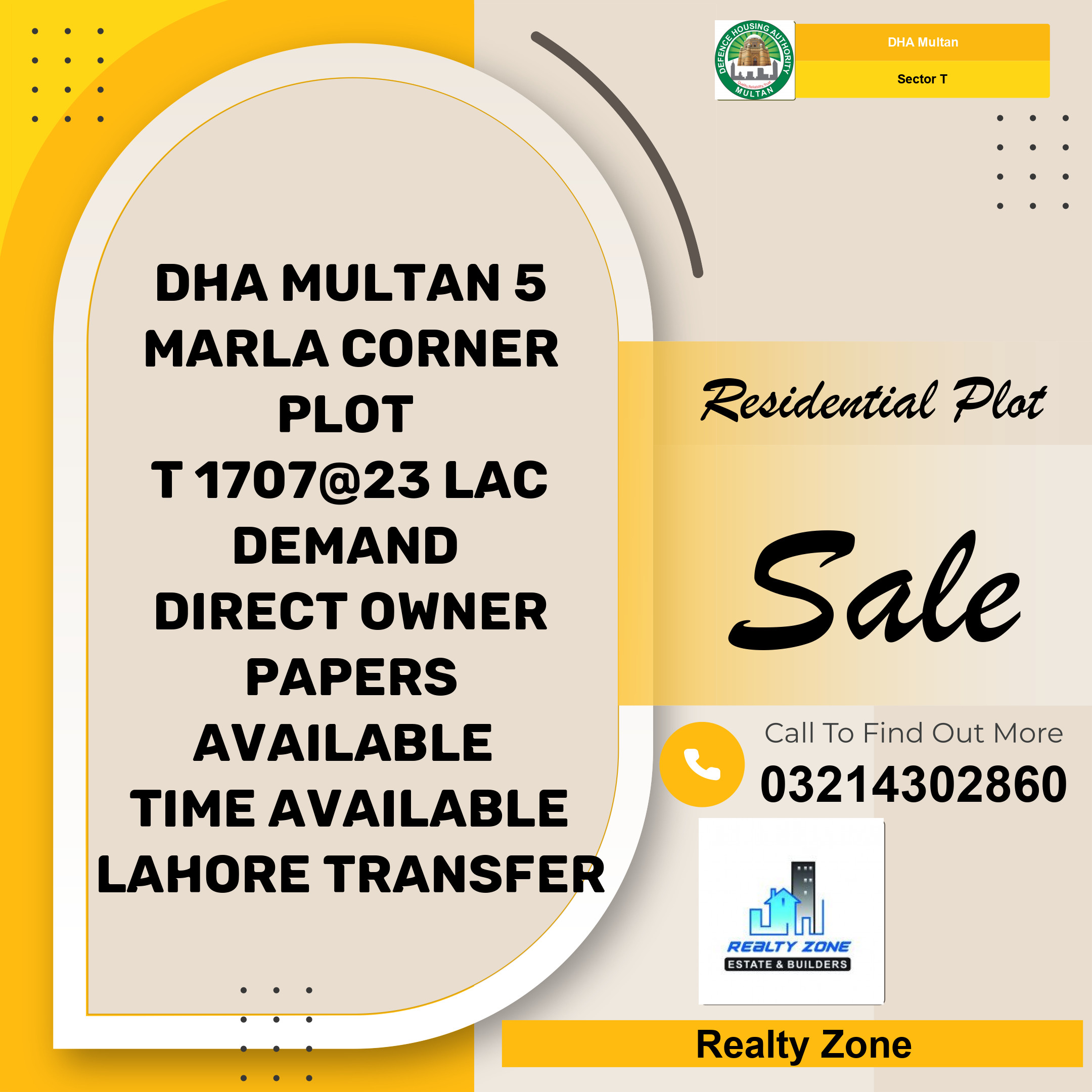 5 Marla Residential Plot for Sale in Sector T - DHA Multan, Multan - (DP-38359)