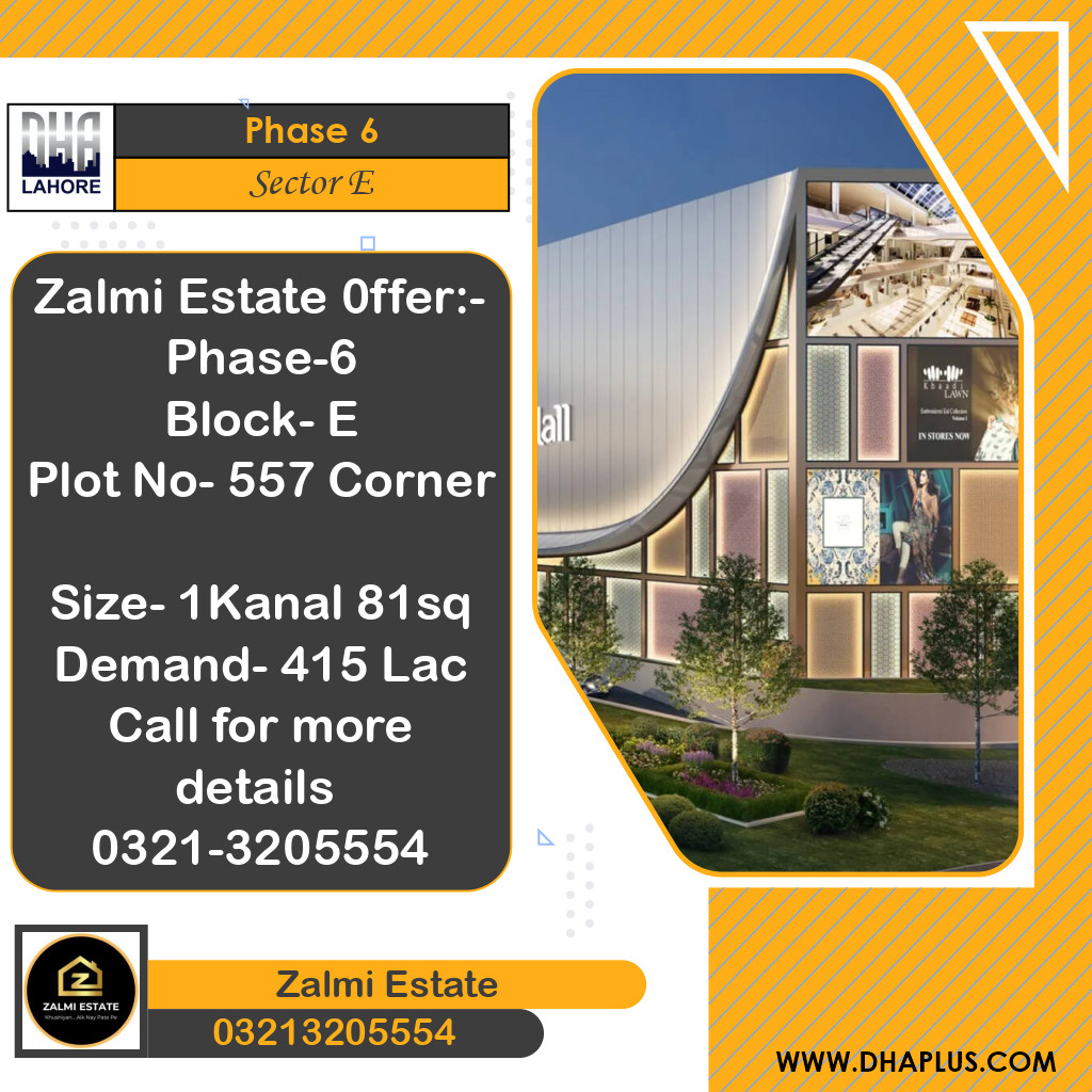 1 Kanal Residential Plot for Sale in Sector E - Phase 6, Lahore - (DP-38386)