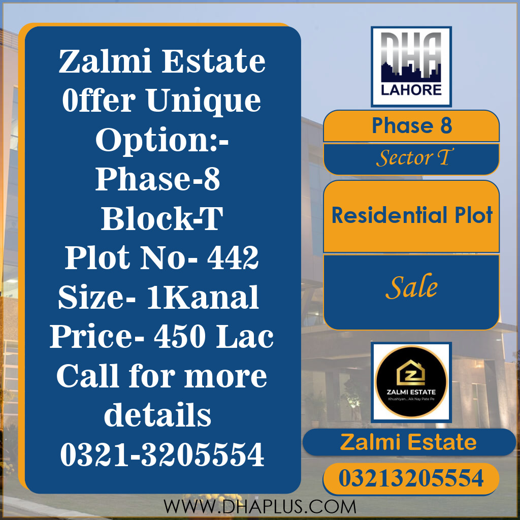 1 Kanal Residential Plot for Sale in Sector T - Phase 8, Lahore - (DP-38387)