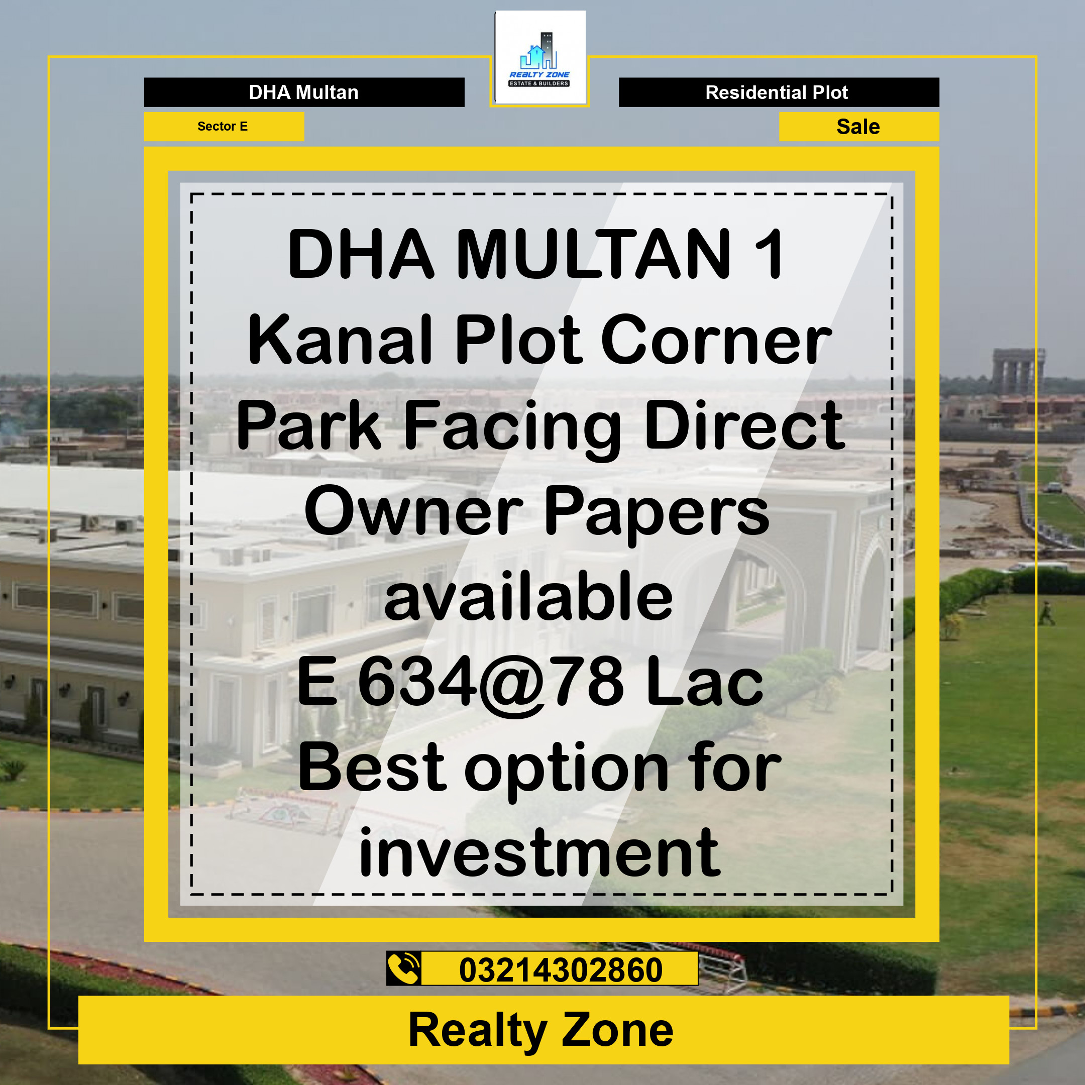 1 Kanal Residential Plot for Sale in Sector E - DHA Multan, Multan - (DP-38403)