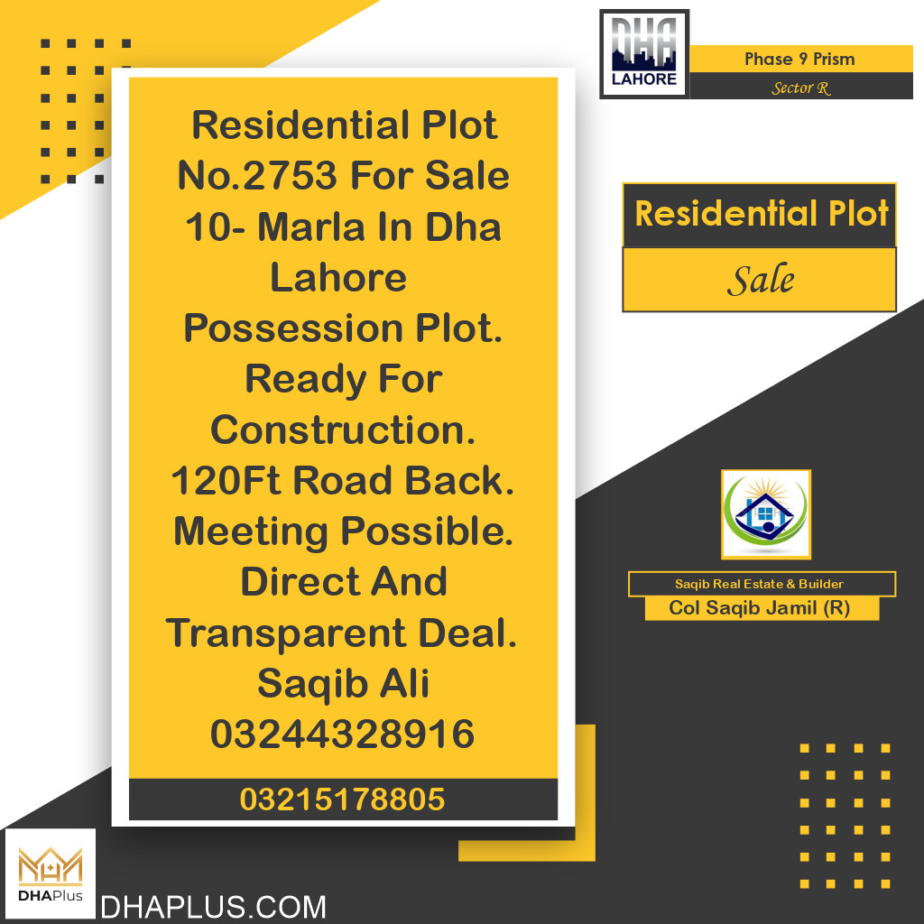 10 Marla Residential Plot for Sale in Sector R - Phase 9 Prism, Lahore - (DP-38462)