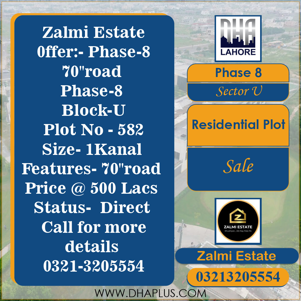 1 Kanal Residential Plot for Sale in Sector U -  Phase 8, Lahore - (DP-38599)