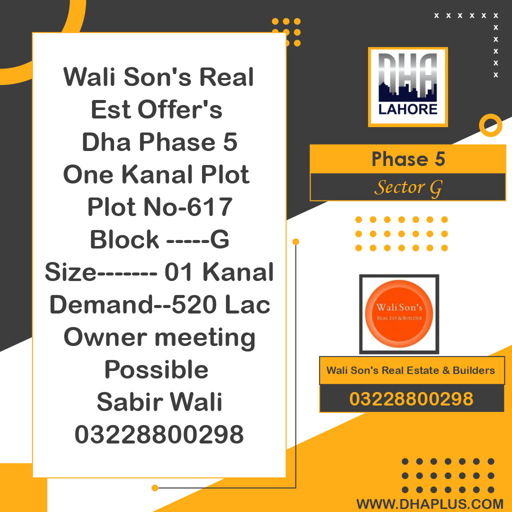 1 Kanal Residential Plot for Sale in Sector G -  Phase 5, Lahore - (DP-38780)