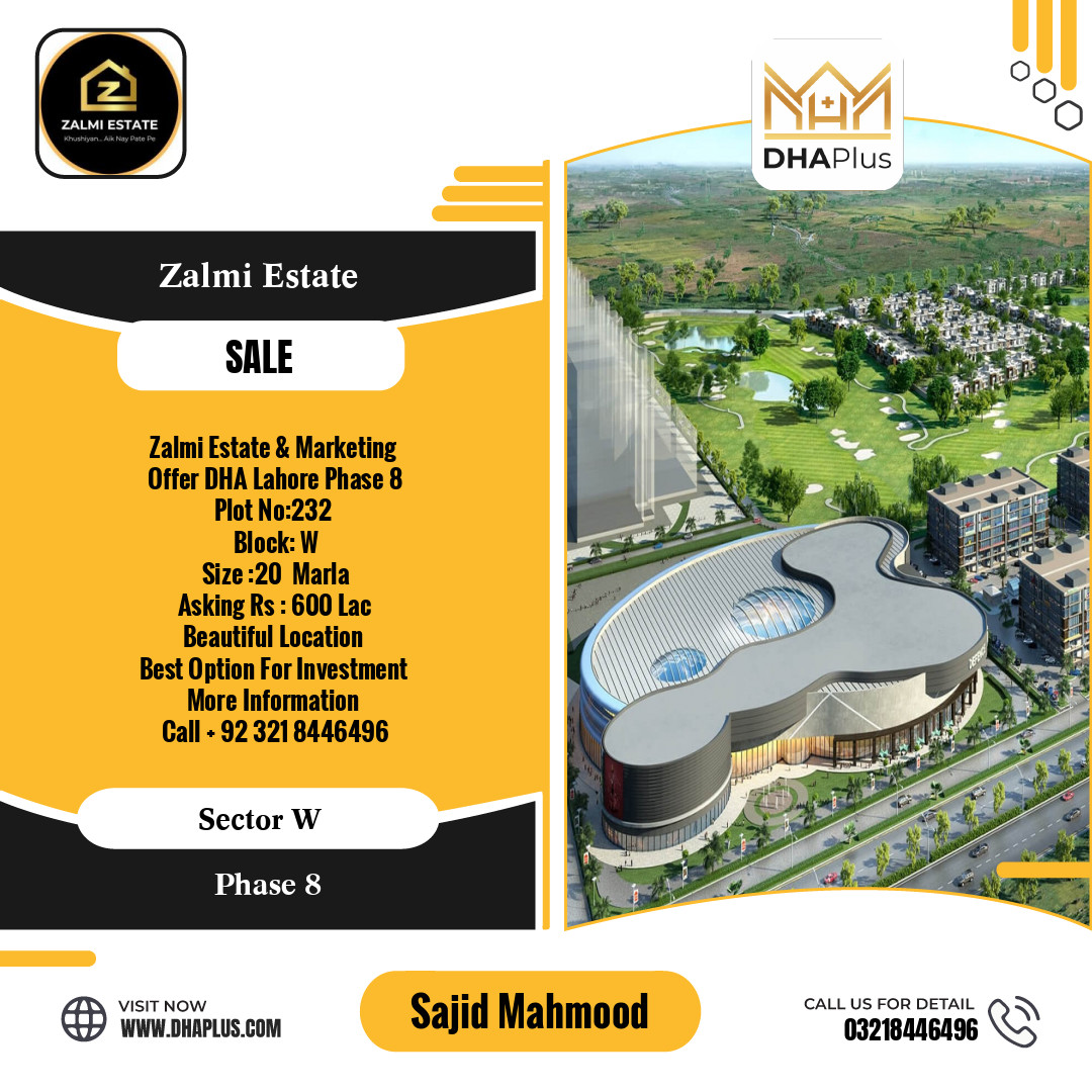 20 Marla Residential Plot for Sale in Sector W - Phase 8, Lahore - (DP-38850)