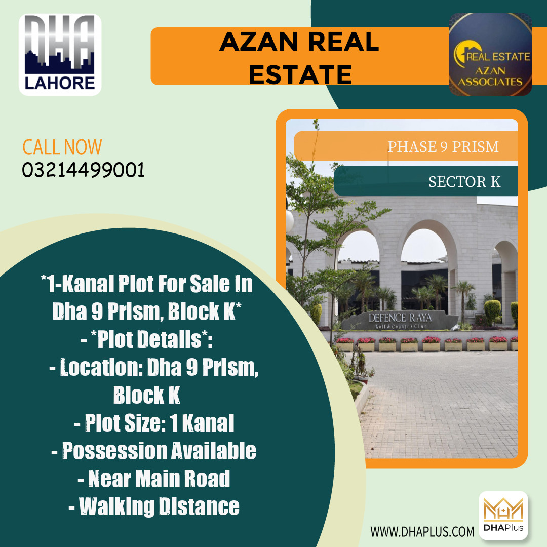1 Kanal Residential Plot for Sale in Sector K -  Phase 9 Prism, Lahore - (DP-38916)