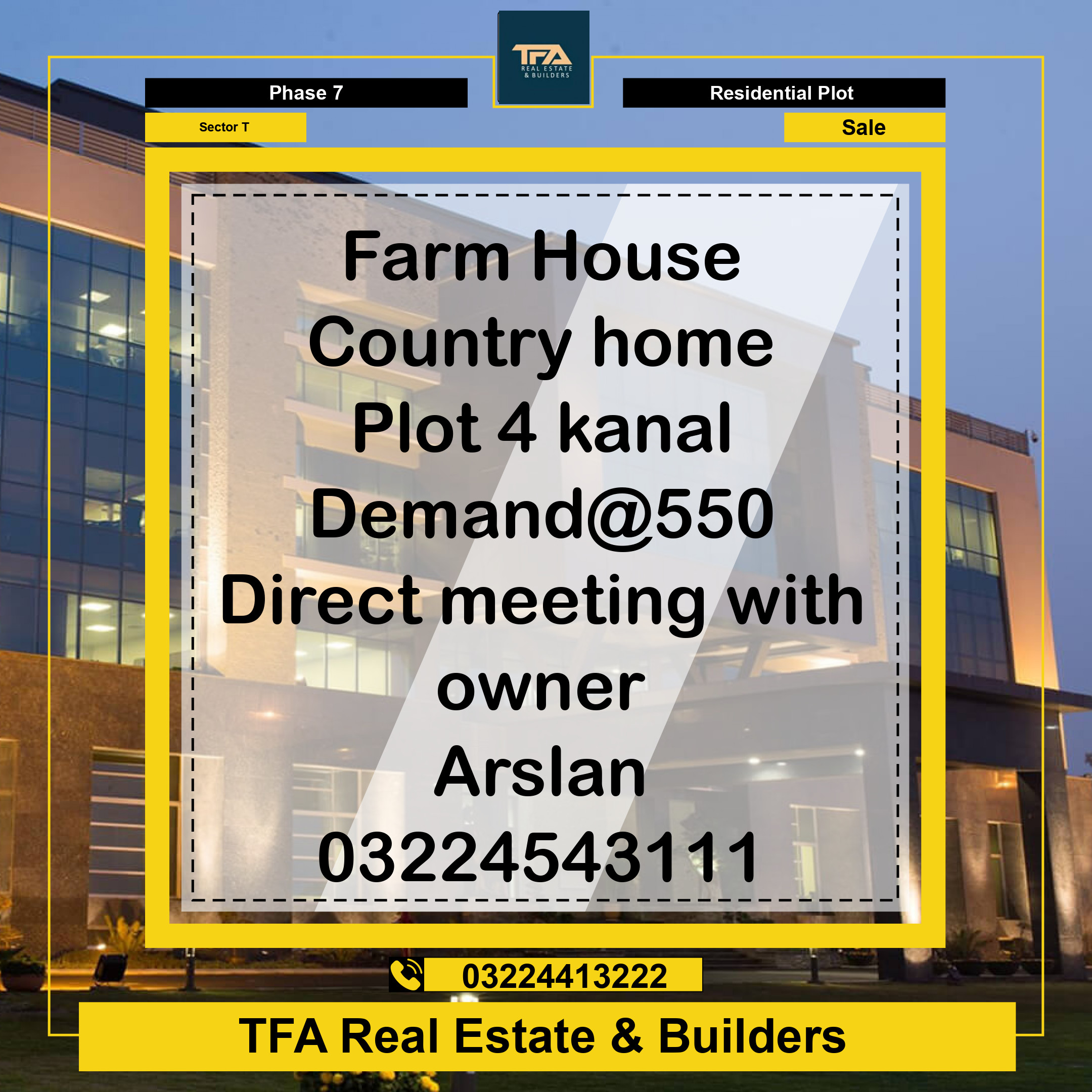 4 Kanal Residential Plot for Sale in Sector T -  Phase 7, Lahore - (DP-38940)