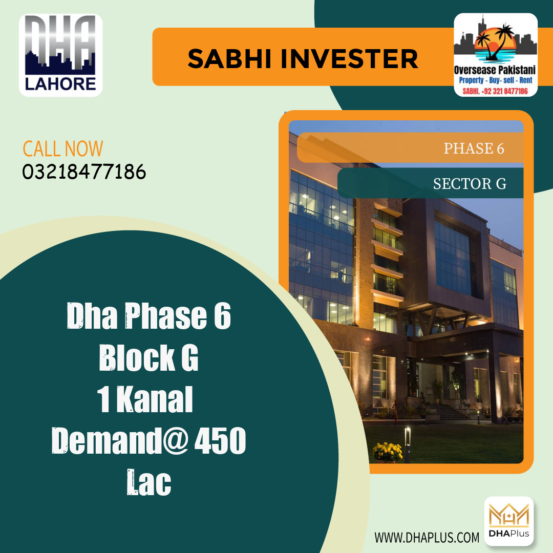 1 Kanal Residential Plot for Sale in Sector G -  Phase 6, Lahore - (DP-38973)