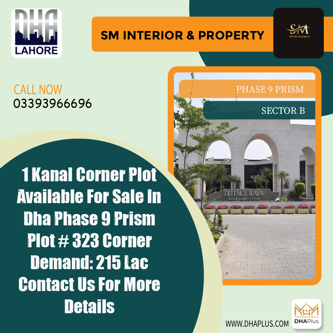 1 Kanal Residential Plot for Sale in Sector B -  Phase 9 Prism, Lahore - (DP-39259)