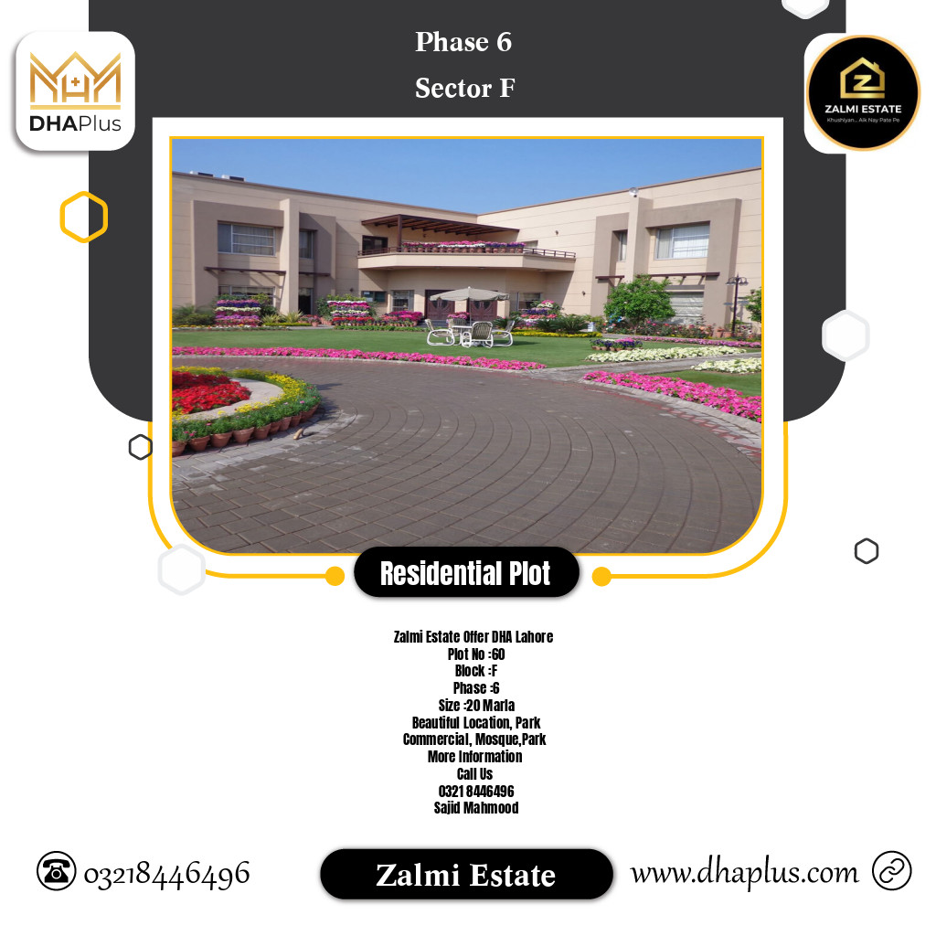 20 Marla Residential Plot for Sale in Sector F -  Phase 6, Lahore - (DP-39348)