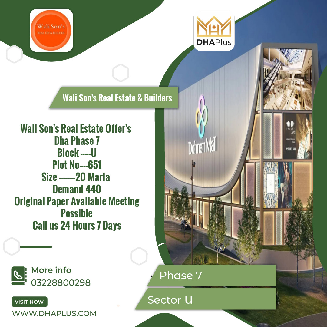 20 Marla Residential Plot for Sale in Sector U -  Phase 7, Lahore - (DP-39402)
