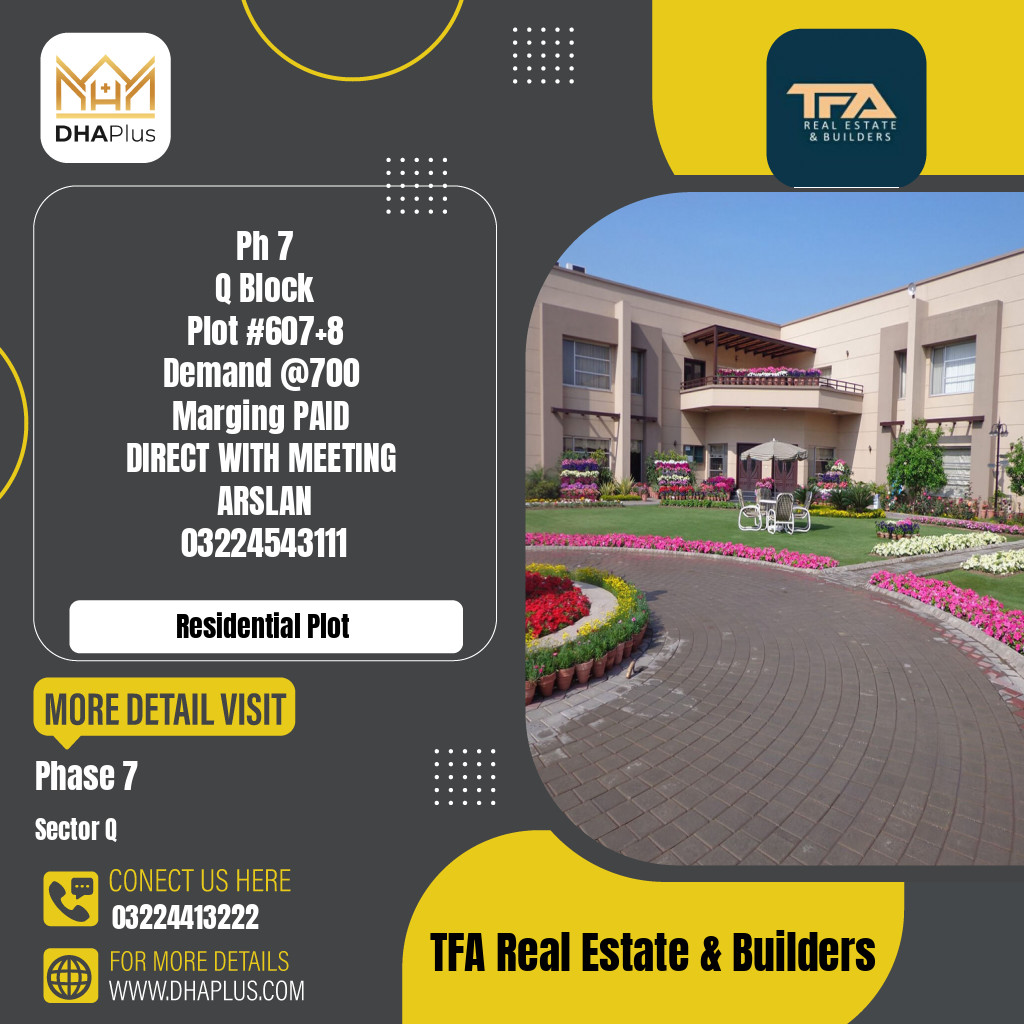 2 Kanal Residential Plot for Sale in Sector Q - Phase 7, Lahore - (DP-39757)