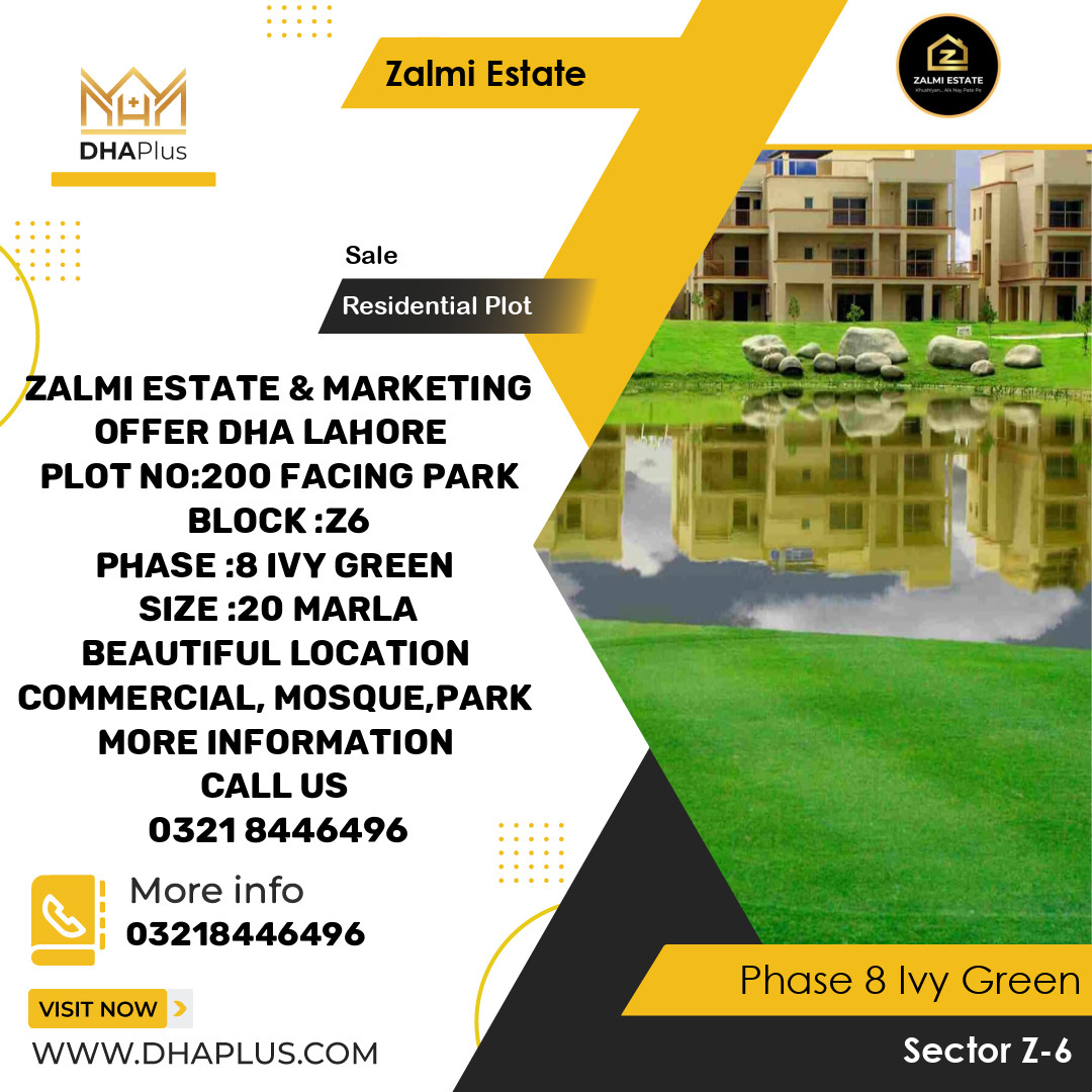20 Marla Residential Plot for Sale in Sector Z-6 -  Phase 8 Ivy Green, Lahore - (DP-39820)