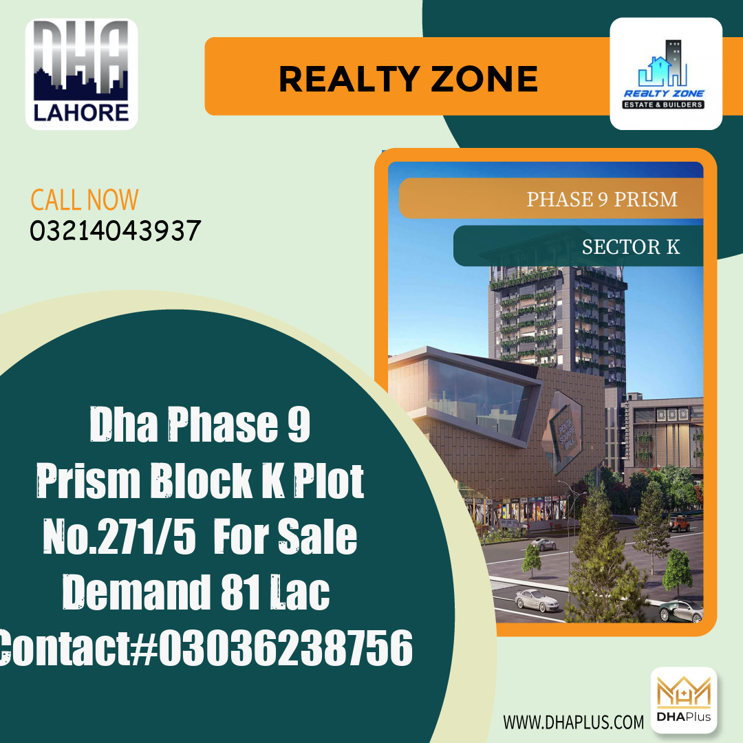 5 Marla Residential Plot for Sale in Sector K - Phase 9 Prism, Lahore - (DP-39830)
