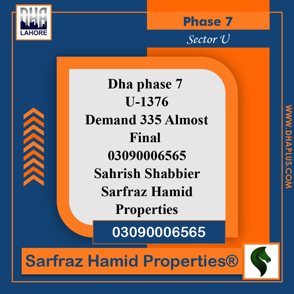 20 Marla Residential Plot for Sale in Sector U - Phase 7, Lahore - (DP-39936)