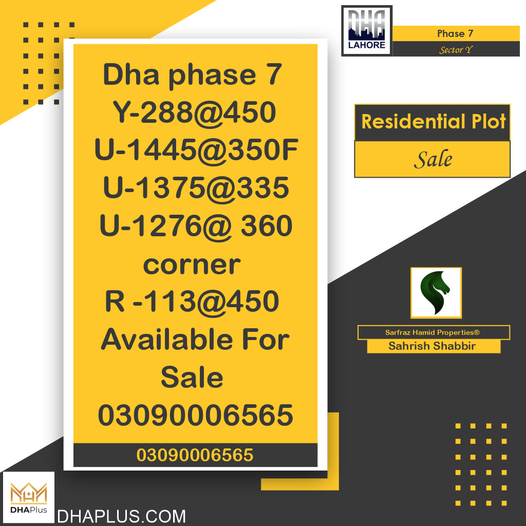 20 Marla Residential Plot for Sale in Sector Y - Phase 7, Lahore - (DP-39940)