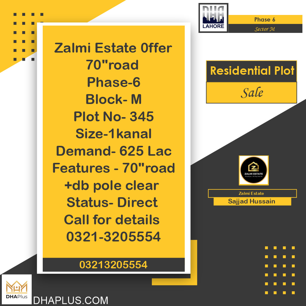 1 Kanal Residential Plot for Sale in Sector M -  Phase 6, Lahore - (DP-40003)