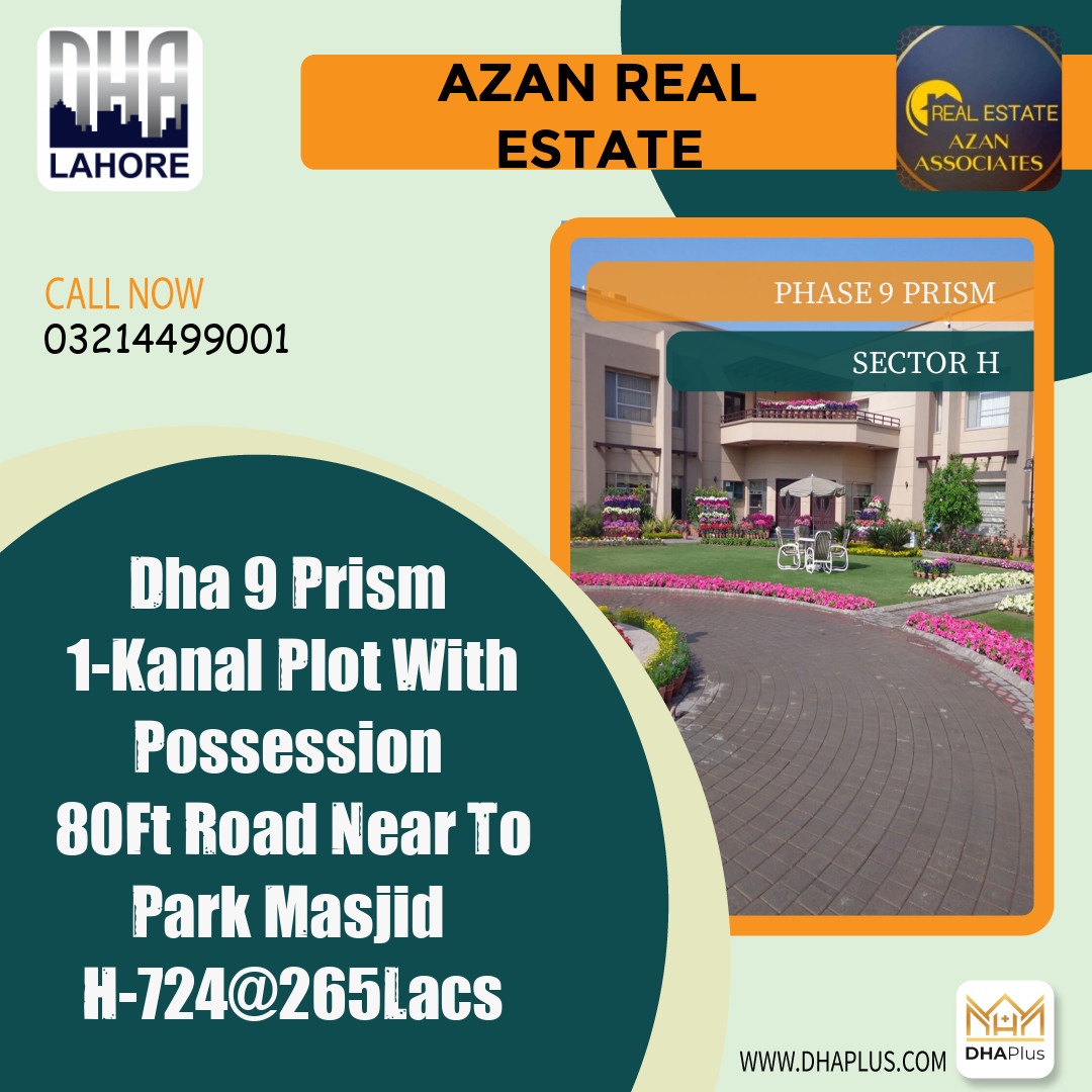 1 Kanal Residential Plot for Sale in Sector H - Phase 9 Prism, Lahore - (DP-40282)