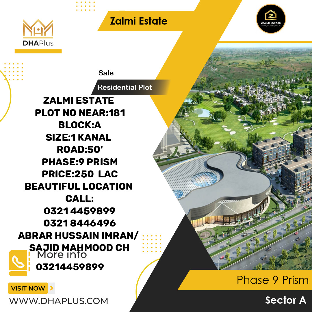 20 Marla Residential Plot for Sale in Sector A -  Phase 9 Prism, Lahore - (DP-40428)