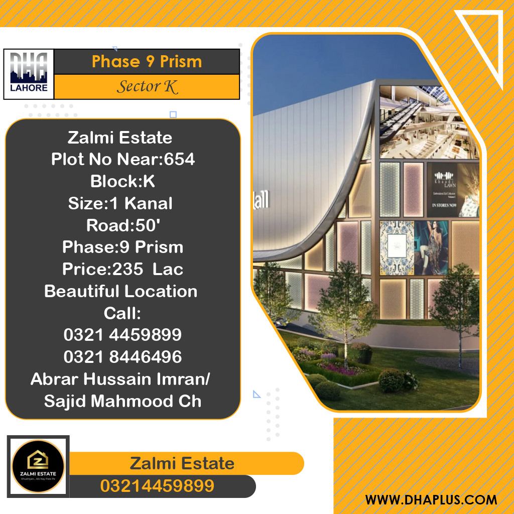 20 Marla Residential Plot for Sale in Sector K -  Phase 9 Prism, Lahore - (DP-40429)