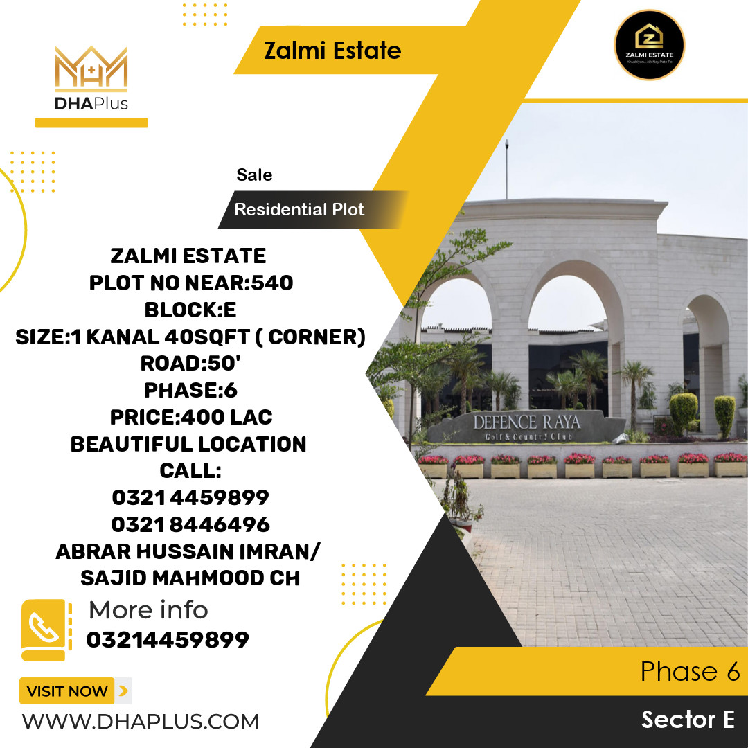 20 Marla Residential Plot for Sale in Sector E -  Phase 6, Lahore - (DP-40435)