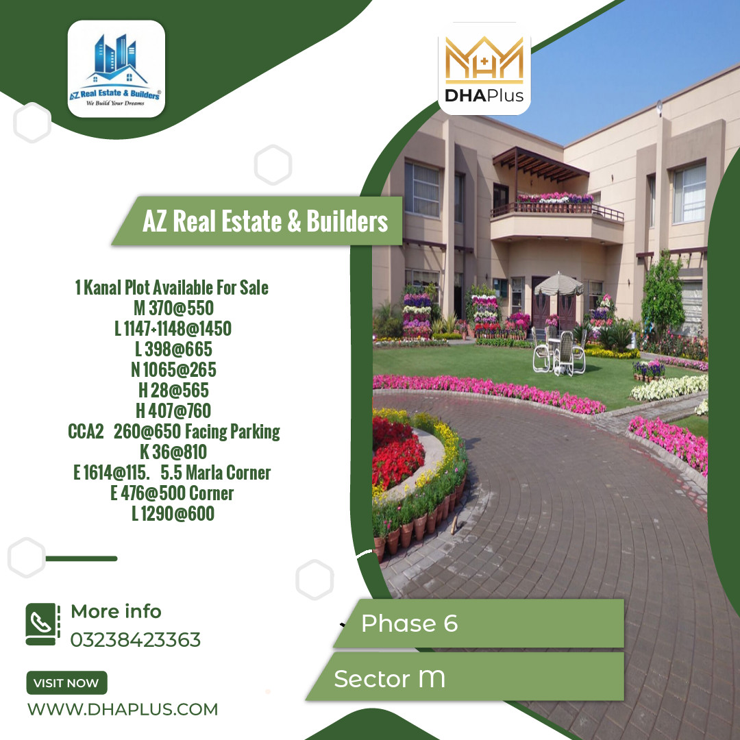 1 Kanal Residential Plot for Sale in Sector M -  Phase 6, Lahore - (DP-40626)