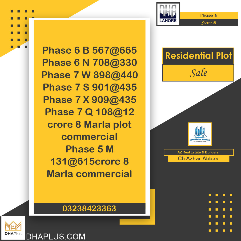 1 Kanal Residential Plot for Sale in Sector B -  Phase 6, Lahore - (DP-40704)