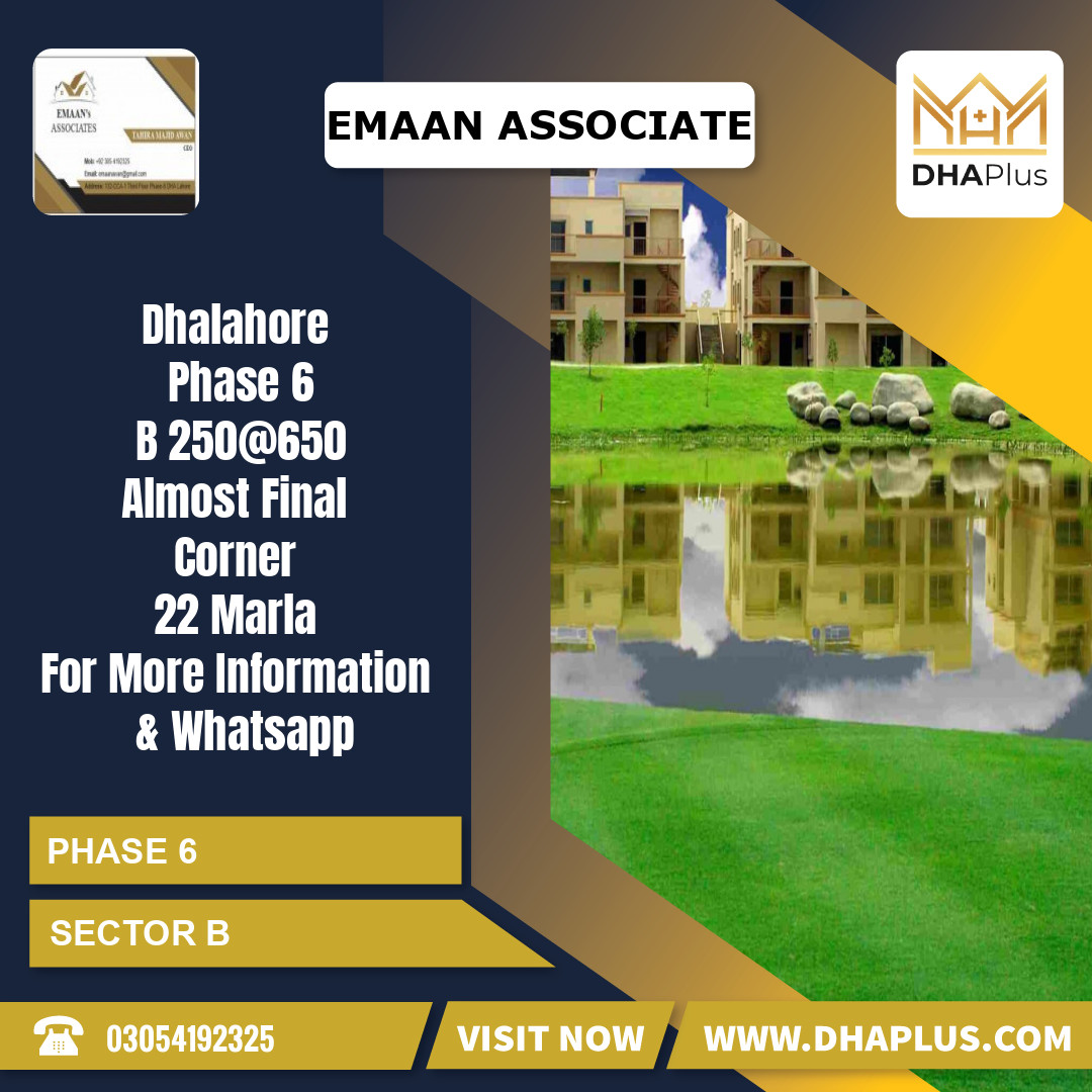 22 Marla Residential Plot for Sale in Sector B -  Phase 6, Lahore - (DP-40866)