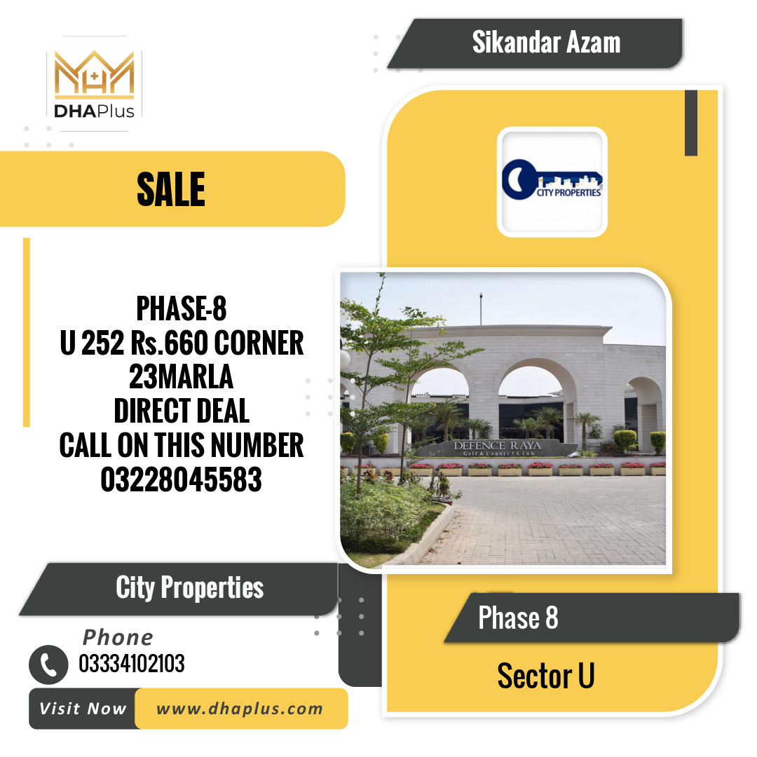 23 Marla Residential Plot for Sale in Sector U -  Phase 8, Lahore - (DP-40885)