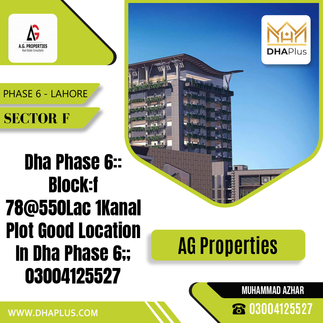 1 Kanal Residential Plot for Sale in Sector F -  Phase 6, Lahore - (DP-40934)